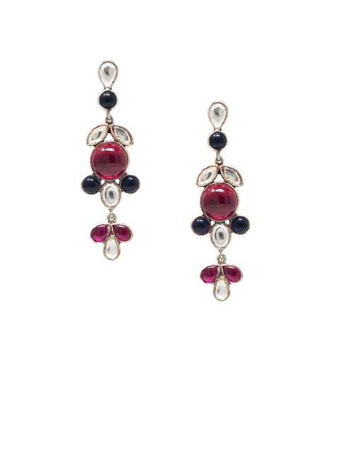 

Unniyarcha Jewellery Red & Silver-Plated Oxidised Geometric Drop Earrings