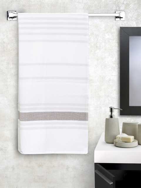 

SPACES Unisex White & Brown Striped 450 GSM Bath Towel