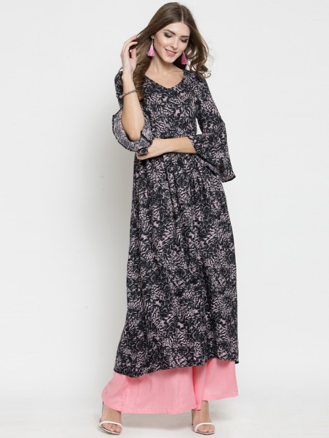 

Sera Women Black Printed A-Line Kurta