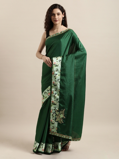 

Mitera Green & Gold-Coloured Poly Silk Embroidered Saree