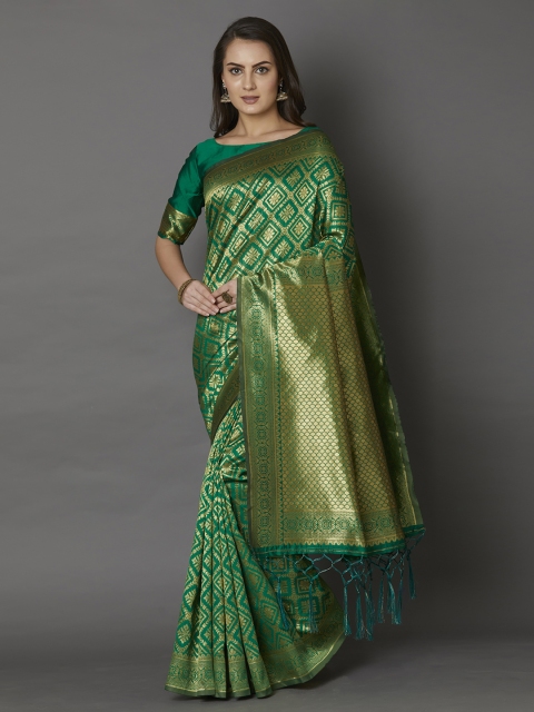 

Mitera Green Silk Blend Banarasi Saree