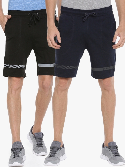 

Force NXT Men Pack Of 2 Solid Regular Fit Sports Shorts, Navy blue