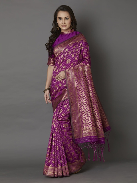 

Mitera Magenta & Gold-Coloured Silk Blend Woven Design Banarasi Saree