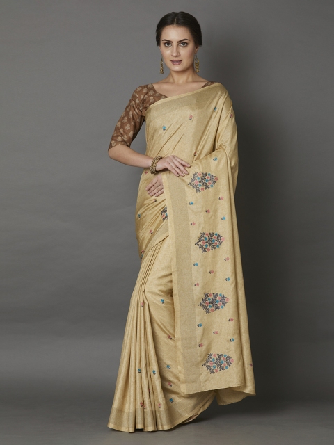 

Mitera Beige Silk Blend Printed Khadi Saree