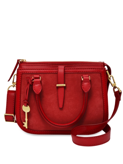 

Fossil Red Solid Leather Handheld Bag