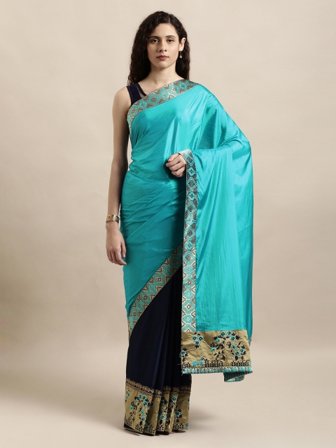

Mitera Turquoise Blue & Gold-Coloured Poly Silk Embroidered Saree