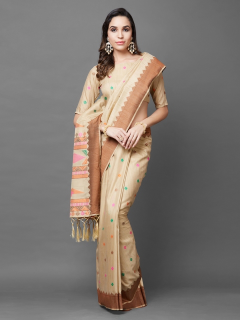 

Mitera Beige Silk Blend Printed Khadi Saree