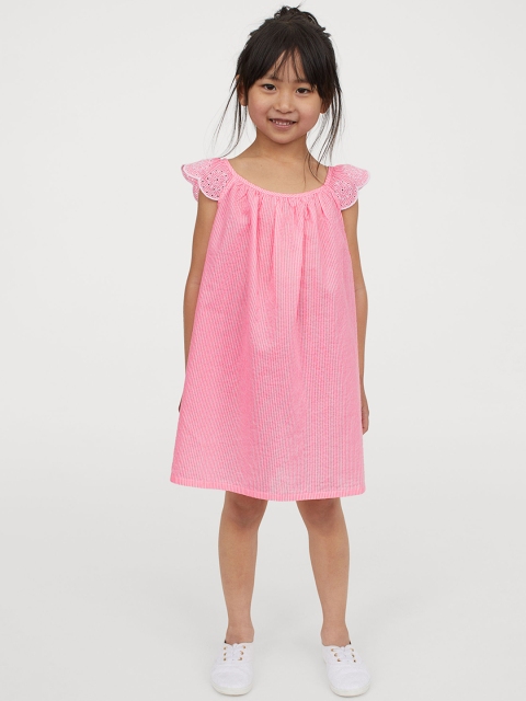 

H&M Girls Pink & White Striped Dress with Embroidery