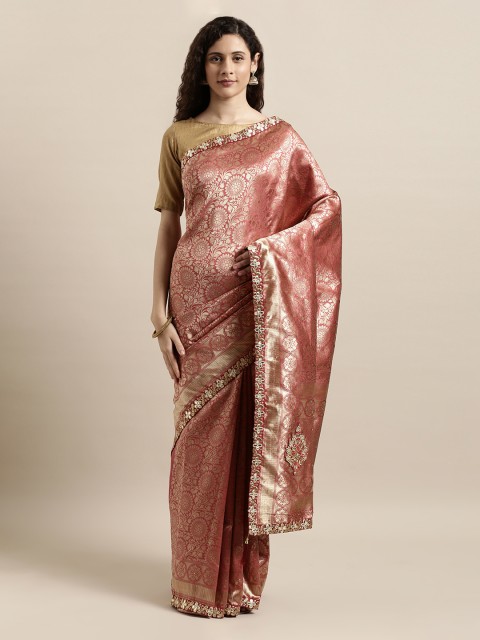 

Mitera Pink & Gold-Toned Embroidered Poly Silk Banarasi Saree