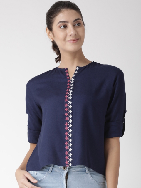 

The Vanca Women Navy Blue Printed Top