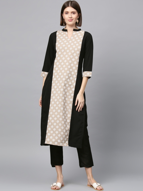 

ZIYAA Women Black & Beige Printed Straight Kurta