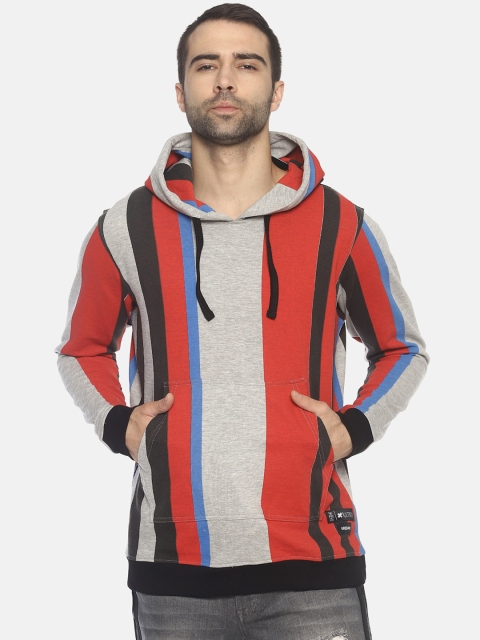 

KULTPRIT Men Red & Grey Colourblocked Hooded Sweatshirt