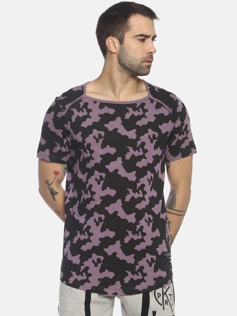 

KULTPRIT Men Lavender Camouflage Printed Round Neck Slim Fit T-shirt