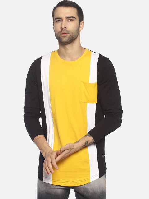 

KULTPRIT Men Yellow & Black Colourblocked Round Neck Slim Fit T-shirt