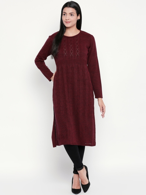 RANGMANCH BY PANTALOONS Women Maroon Solid Straight Kurta