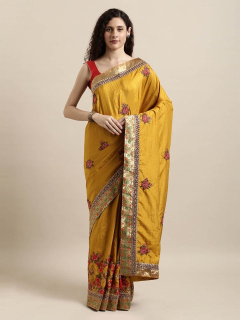 

Mitera Mustard & Yellow Embroidered Poly Silk Saree