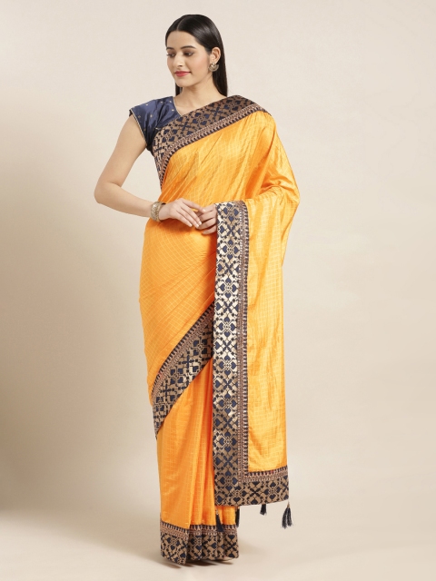 

Mitera Yellow Checked Poly Silk Saree