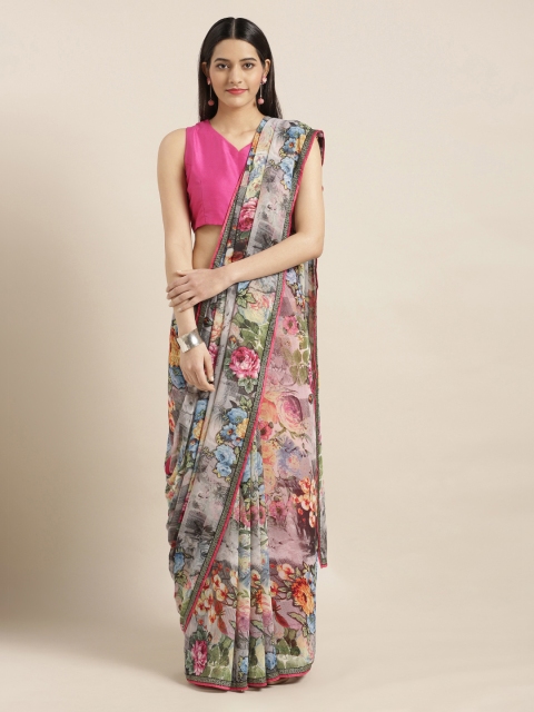 

Mitera Blue & Pink Poly Georgette Printed Saree