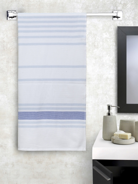 

SPACES Unisex White & Blue Striped 450 GSM Bath Towel