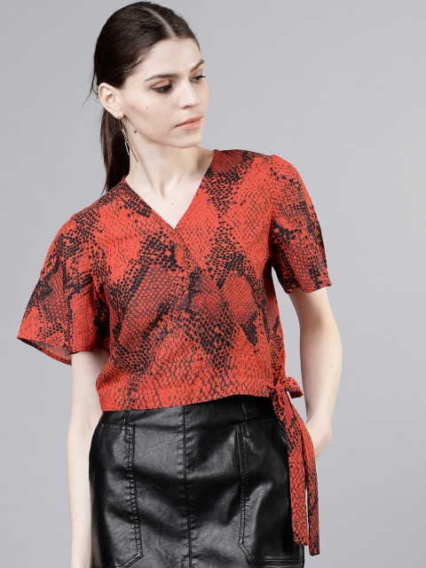 

Tokyo Talkies Women Red & Black Printed Wrap Top