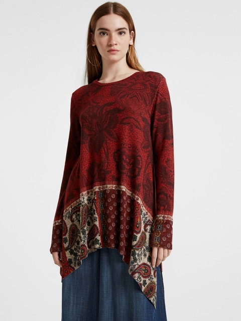 

Desigual Women Red Printed A-Line Longline Top