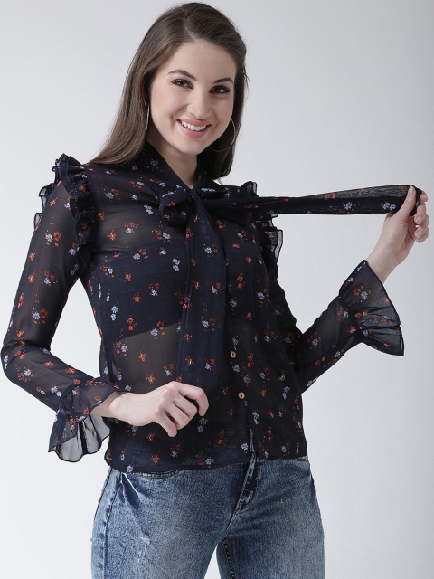 Women Navy Blue Regular Fit Printed Casual Shirt