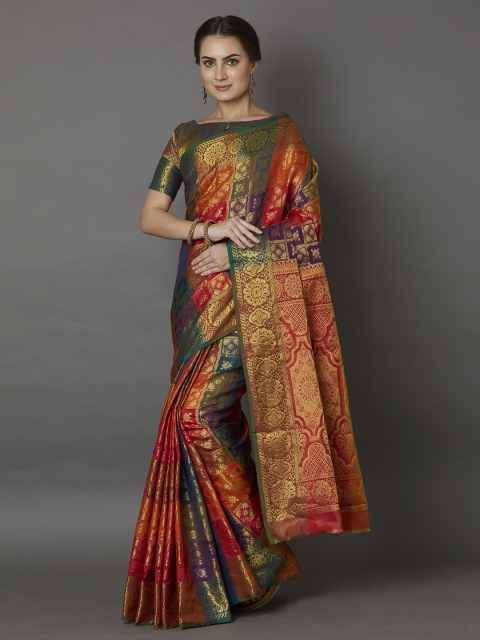 

Mitera Multicoloured Silk Blend Woven Design Banarasi Saree, Multi