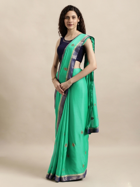 

Mitera Green & Navy Blue Poly Chiffon Embroidered Saree