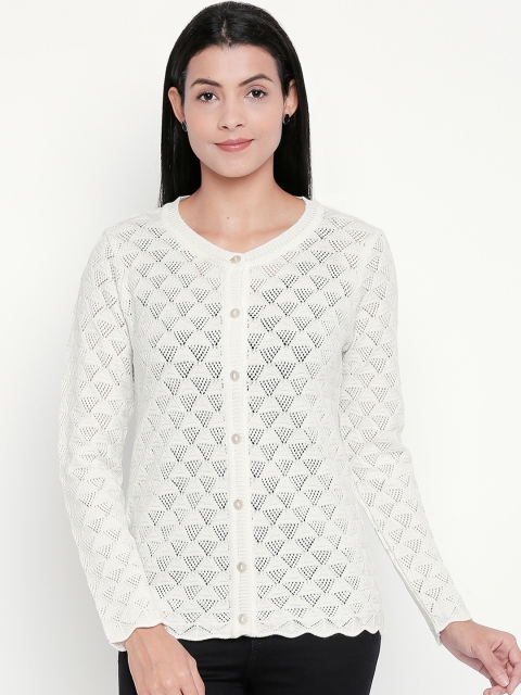 

RANGMANCH BY PANTALOONS Women Off-White Self Design Sweater