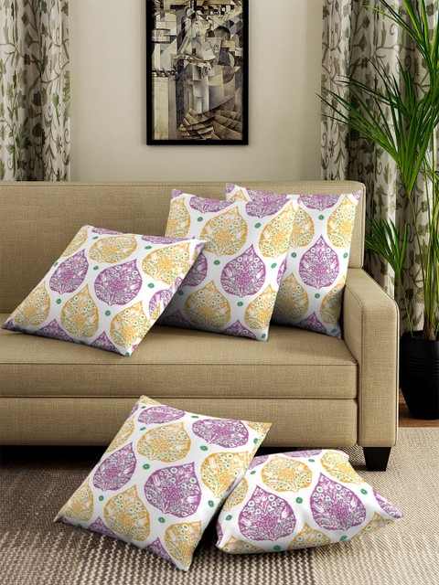 

NEUDIS Set of 5 Purple & White Printed Square Cushion Covers