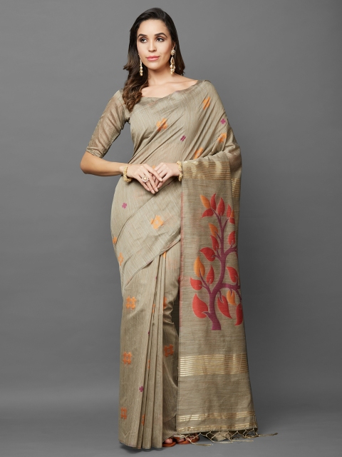

Mitera Beige Silk Blend Printed Khadi Saree