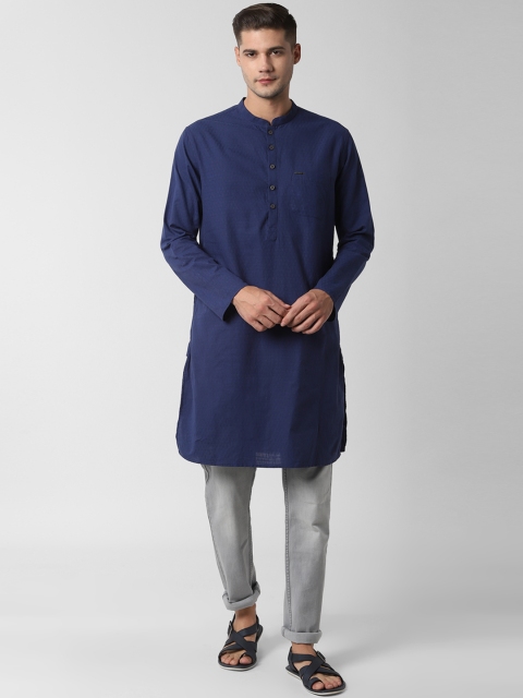 

Peter England Men Navy Blue Solid Straight Kurta