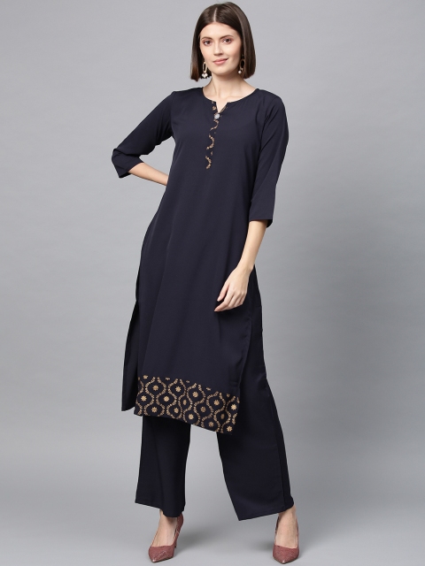 

ZIYAA Women Navy Blue Printed Straight Kurta