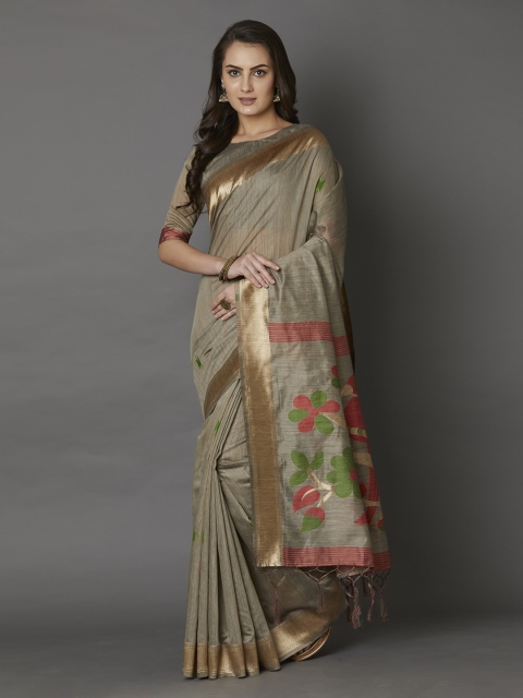 

Mitera Beige Silk Blend Solid Saree