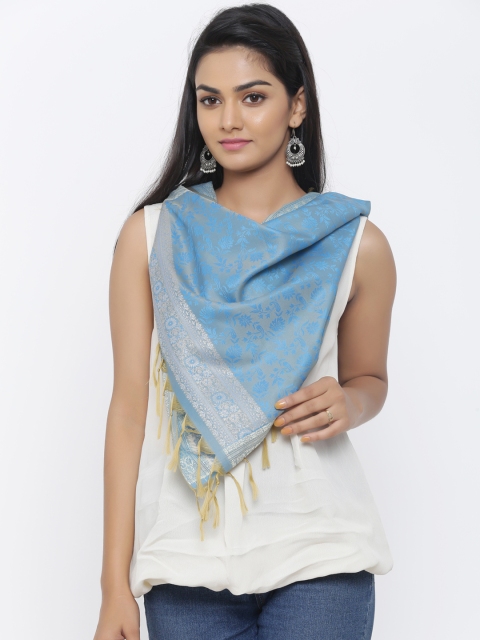 

SOUNDARYA Women Turquoise Blue Woven Design Stole