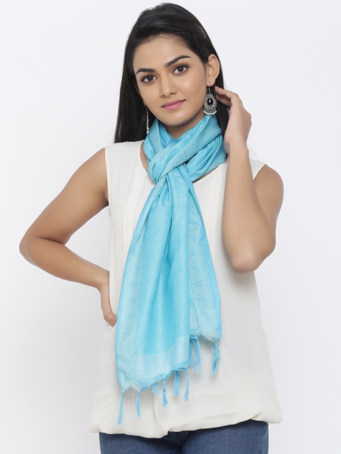 

SOUNDARYA Women Blue Woven Design Stole, Turquoise blue