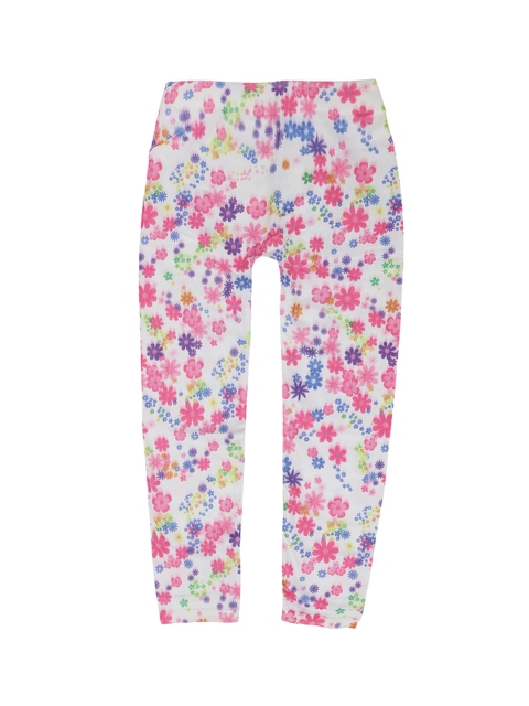 

TINY HUG Girls White & Pink Printed Tights