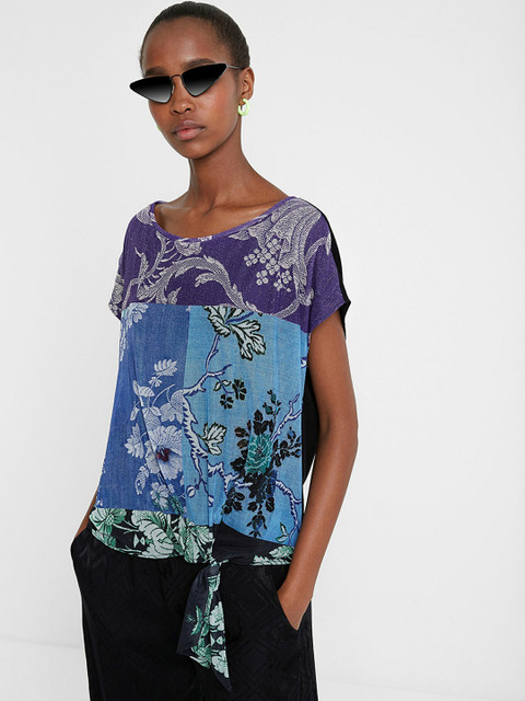 

Desigual Women Blue Floral Print Top