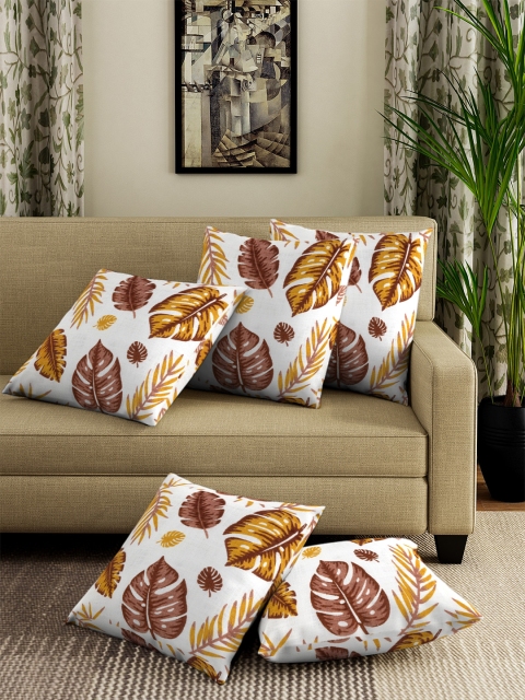 

NEUDIS Brown & White Set of 5 Printed Square Cushion Covers