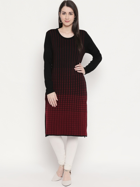 

RANGMANCH BY PANTALOONS Women Maroon Printed Knitted Straight Kurta