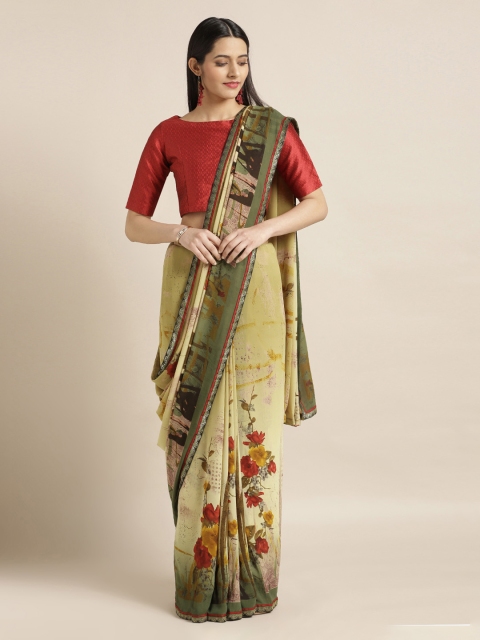 

Mitera Green & Red Poly Georgette Printed Saree