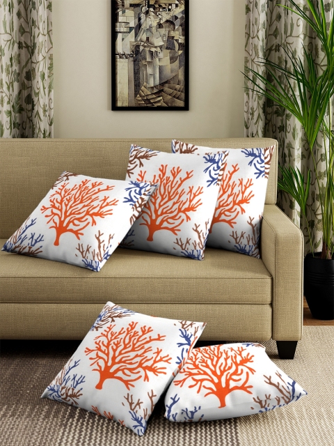 

NEUDIS Set of 5 Orange & White Printed Square Cushion Covers
