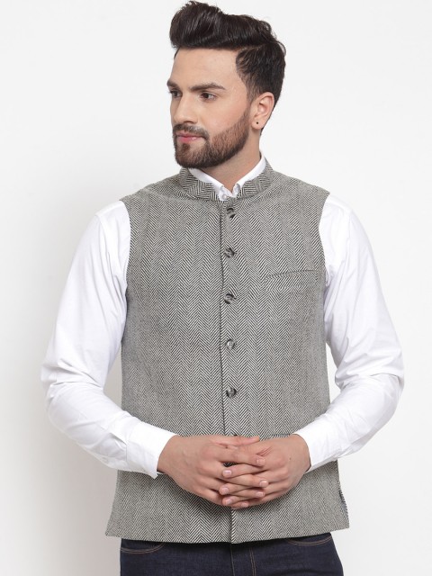 

NEUDIS Men Grey Woven-Design Waistcoat