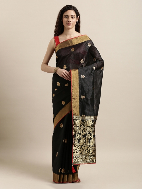 

Mitera Black & Gold-Coloured Poly Silk Embroidered Saree