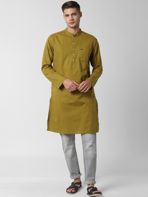 

Peter England Men Olive Green Solid Straight Kurta