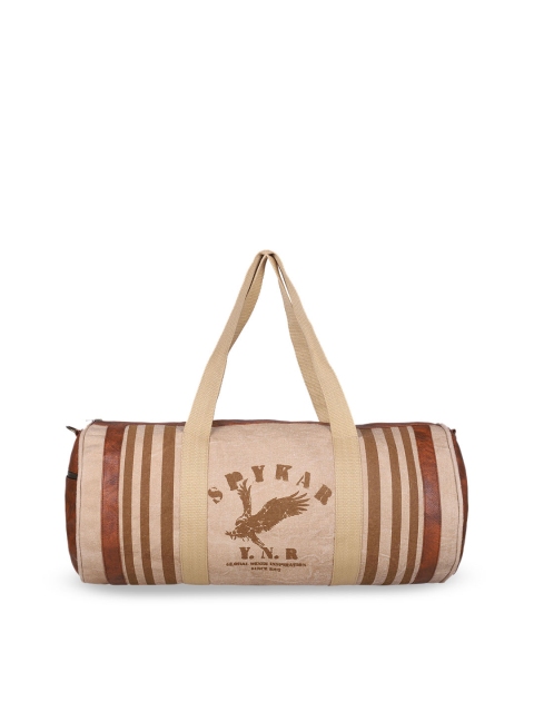 

SPYKAR Unisex Brown & Beige Striped Duffel Bag