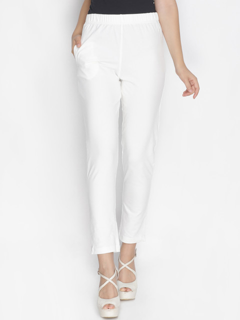 

LYRA Women Off-White Comfort Straight Fit Solid Regular Trousers
