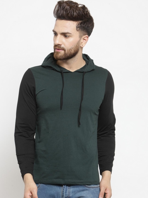 

Kalt Men Green Colourblocked Hood T-shirt