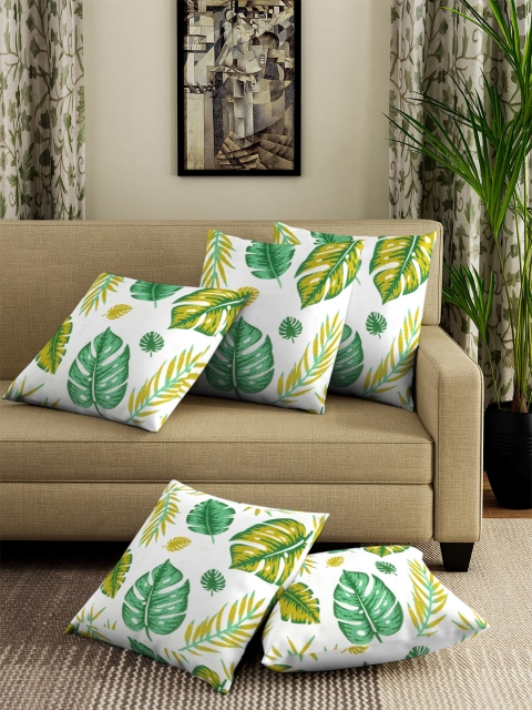 

NEUDIS Green Green & White Set of 5 Printed Square Cushion Covers