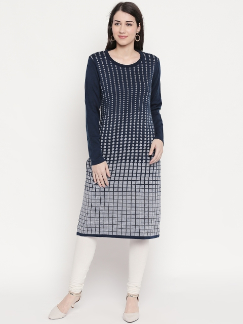 

RANGMANCH BY PANTALOONS Women Blue & Grey Printed Knitted Straight Kurta